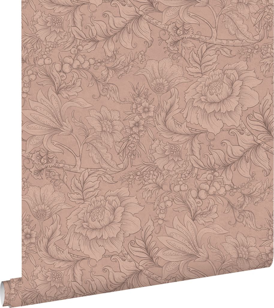 ESTAhome Tapete Blumenmuster Terrakottarosa 53 cm x 10.05 m
