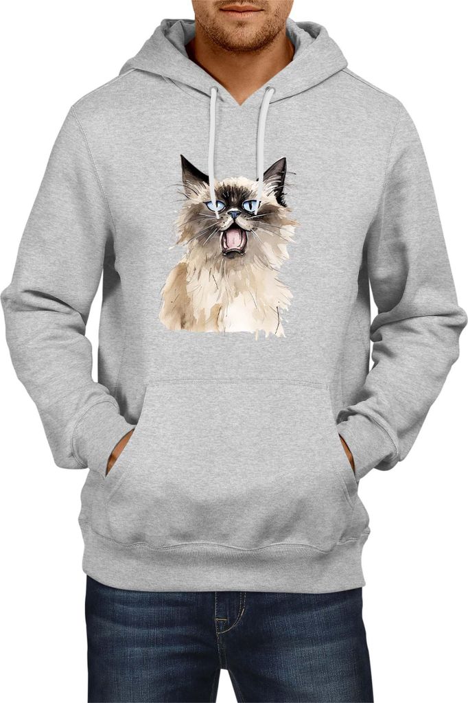 Herren Kapuzenpullover Funny Cats Breeds Birman Cat 013, Man 2XL / Grau