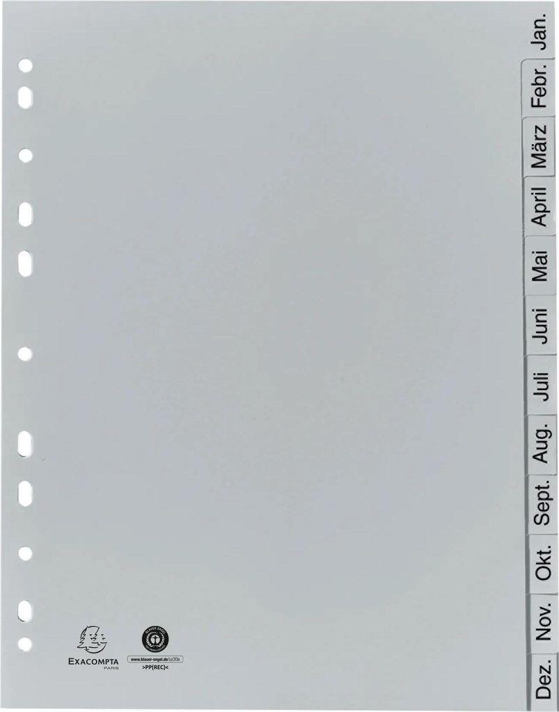Exacompta 25x Register A4 RC-PP grau 120μ Jan-Dez. (DE) 12 Pos Grau 1812B