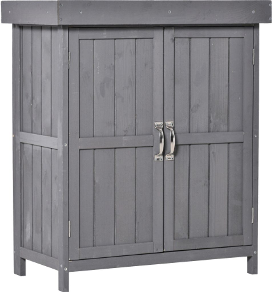Gartenschrank Dunkelgrau 74x43x88 cm Wetterfester Geraeteschrank Aus Tannenholz Doppeltuer 2 Faecher