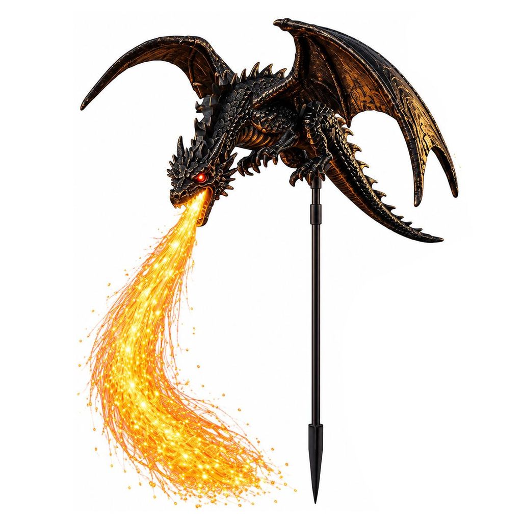 Solar Gartenfigur Drache mit LED-Flammenlicht, Gothic Produktbild 