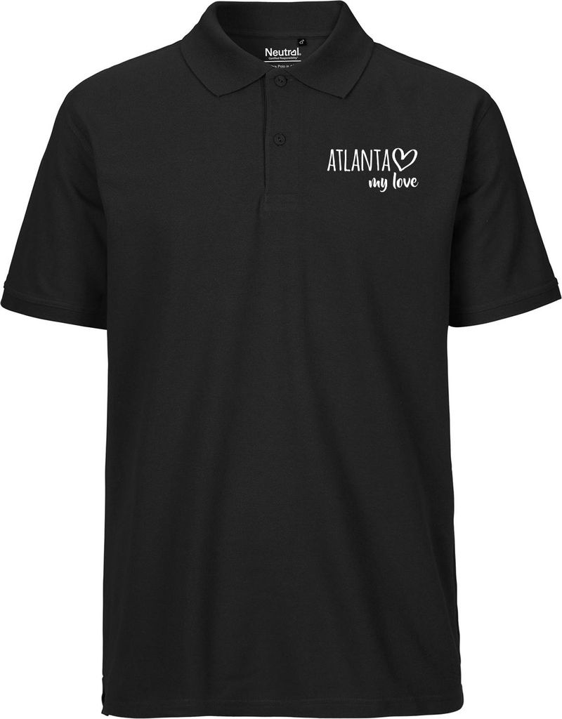 Huuraa Herren Polo Shirt Atlanta my love L Black Bio Baumwolle Fairtrade Poloshirt Geschenkidee