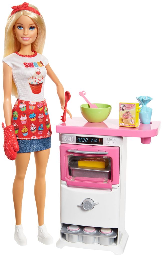 Barbie Möbel-Set Kühlschrank oder Bäckerei mit Barbie-Puppe Spielset Auswahl 