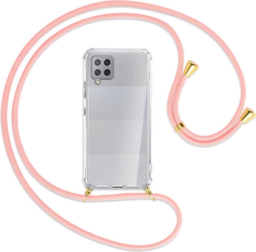 Handykette Backcover-Schutzhülle mit Band (Metall goldfarben) für Samsung Galaxy A42 5G - rosa