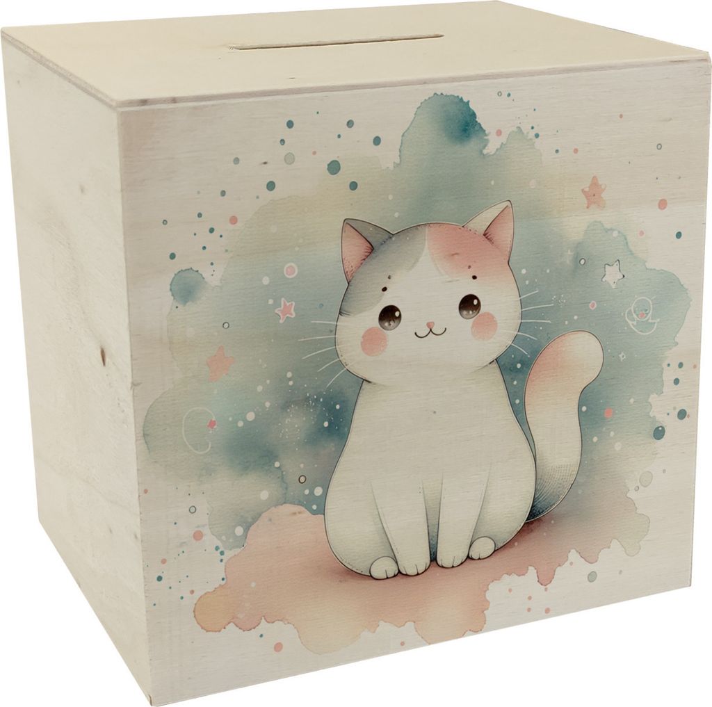 süße Katze Spardose aus Holz