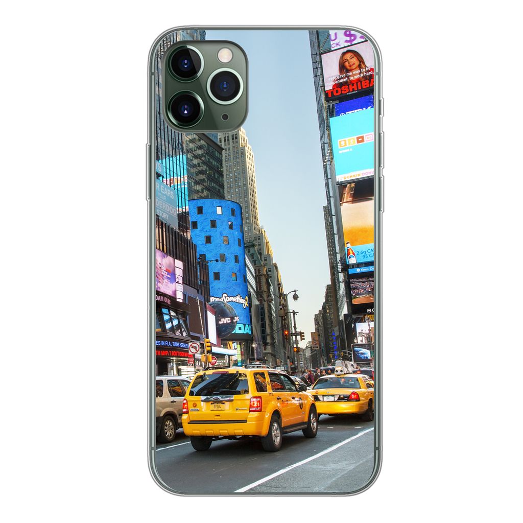 MuchoWow Handyhülle Schutzhülle Hülle für iPhone 11 Pro Max New York - Taxi - Gelb Silikon Softcase Handy Hülle - Schutz