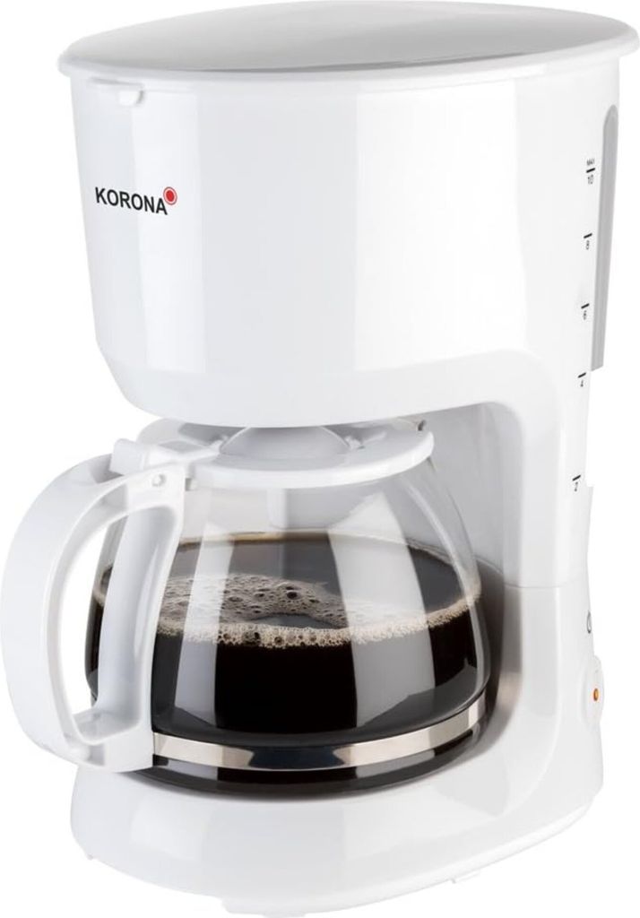 KORONA Kaffeemaschine | Filter-Maschine | Glaskanne mit 1,25 Liter für bis zu 10 Tassen | Herausnehmbarer Filtereinsatz | 750 Watt Leistung | Weiß