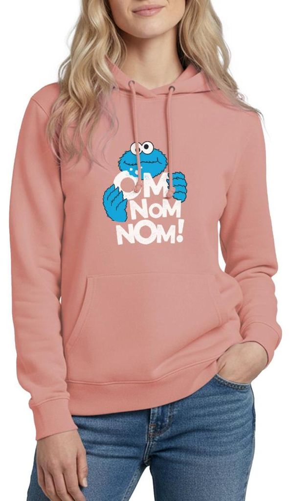 Spreadshirt Sesamstraße Krümelmonster Om Nom Nom Damen Hoodie, M, Altrosa