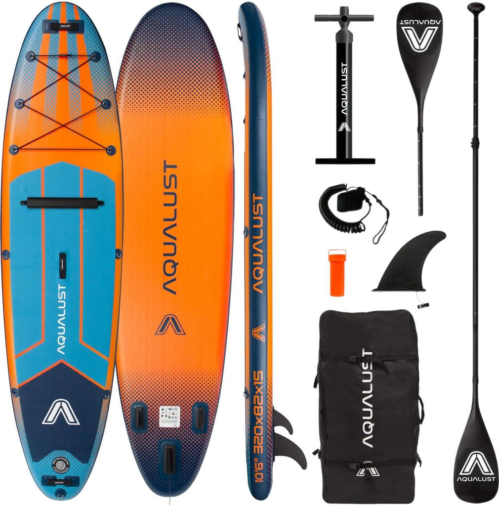 AQUALUST 10.6 iSUP Board Stand Up Paddle Surfboard aufblasbar Komplettset 320cm Type A - Inhalt: Boardset+Kajakpaddel