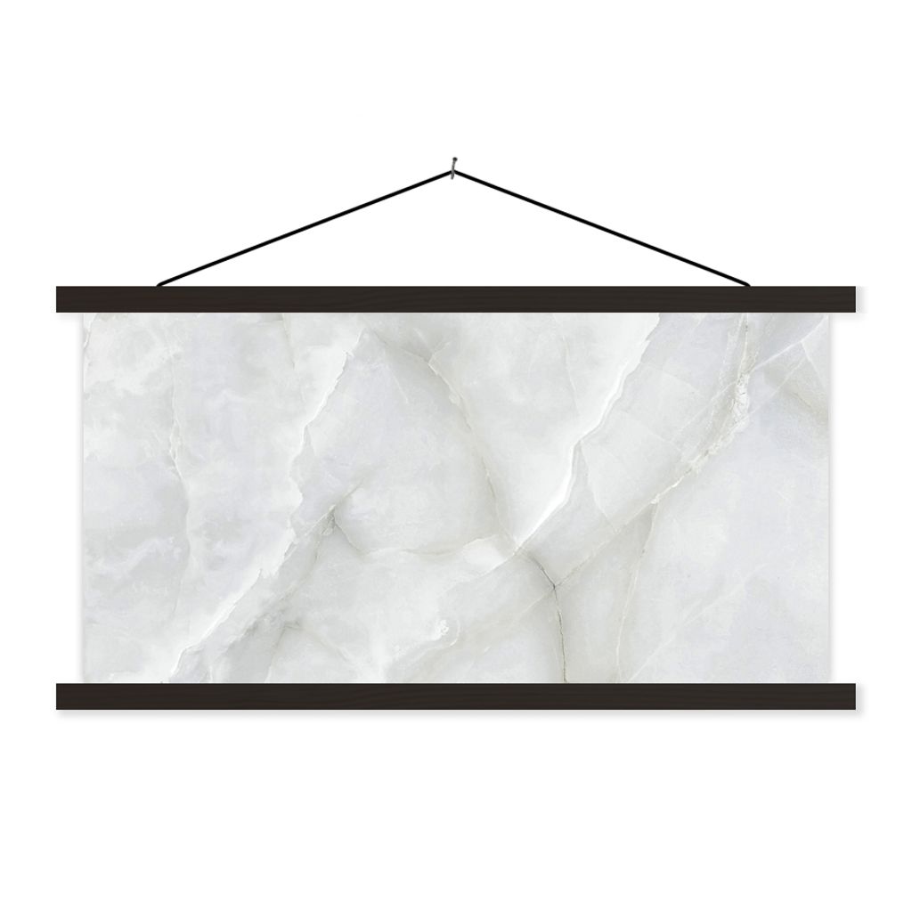 MuchoWow Textilposter Marmor - Weiß - Muster - Stein - Marmoroptik 90x45 cm mit schwarzem Rahmen - Klemmleisten