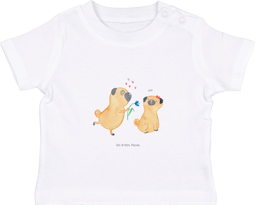 Mr. & Mrs. Panda Babyshirt Mops Verliebt 0. - 6. Monat - Weiß - Geschenk, Hund, Partner, Kinder Oberteil, T-Shirt, Baby Jerseyshirt, Liebe, Sprüc...