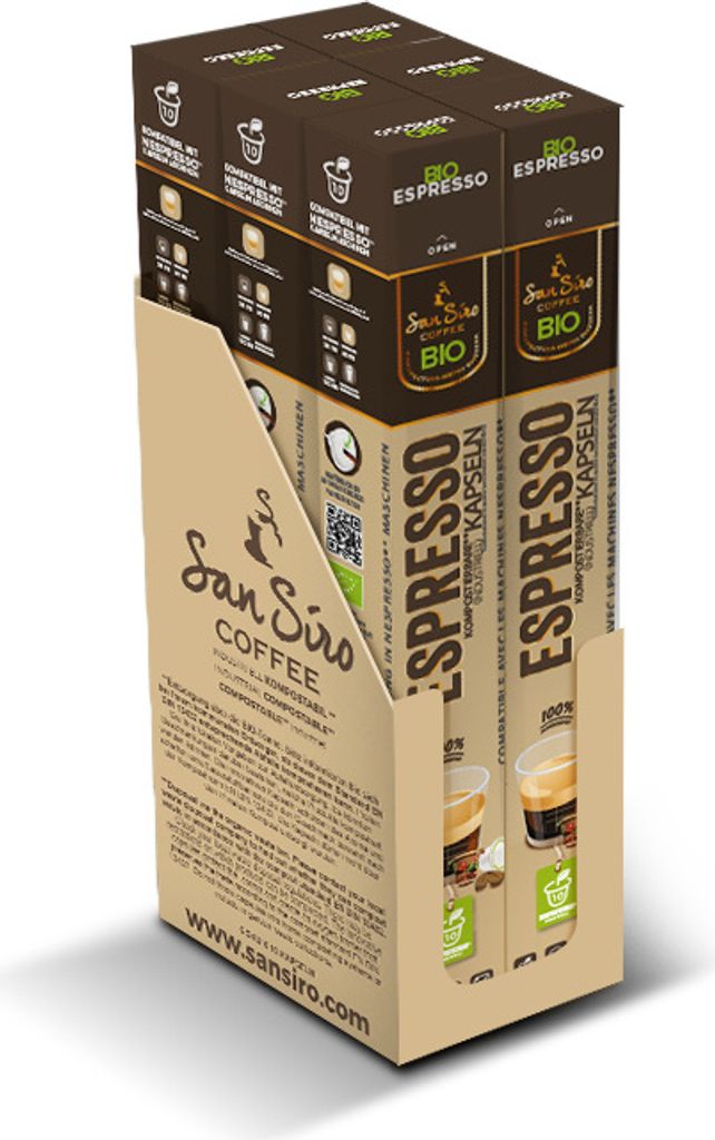 San Siro Bio Kaffee ESPRESSO | 100% industriell kompostierbar | 60 Kapseln | Kaffeekapseln für Nespresso - und SanSiro Smart Kapselmaschinen