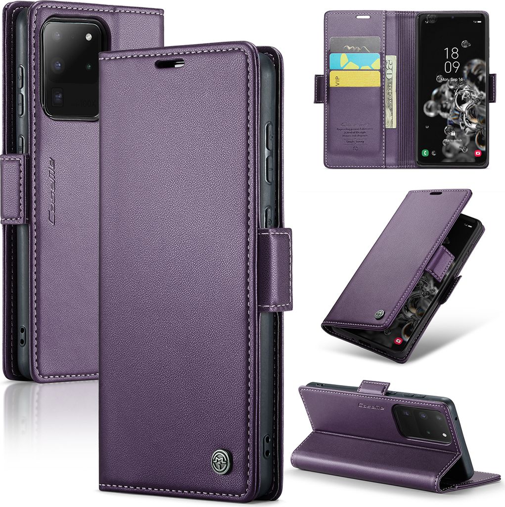 Galaxy S20 Ultra Hülle, Leder Brieftasche Kartenfach Schutzhülle mit Standfunktion für Samsung Galaxy S20 Ultra Lila