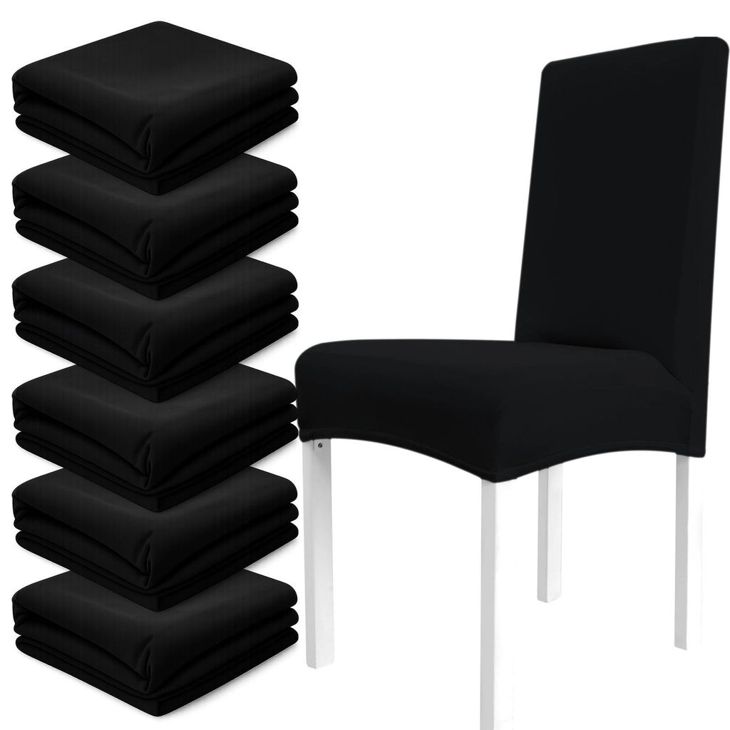 Stuhlhussen Stuhlbezug Elastisch 6er Set Schwarz Produktbild 