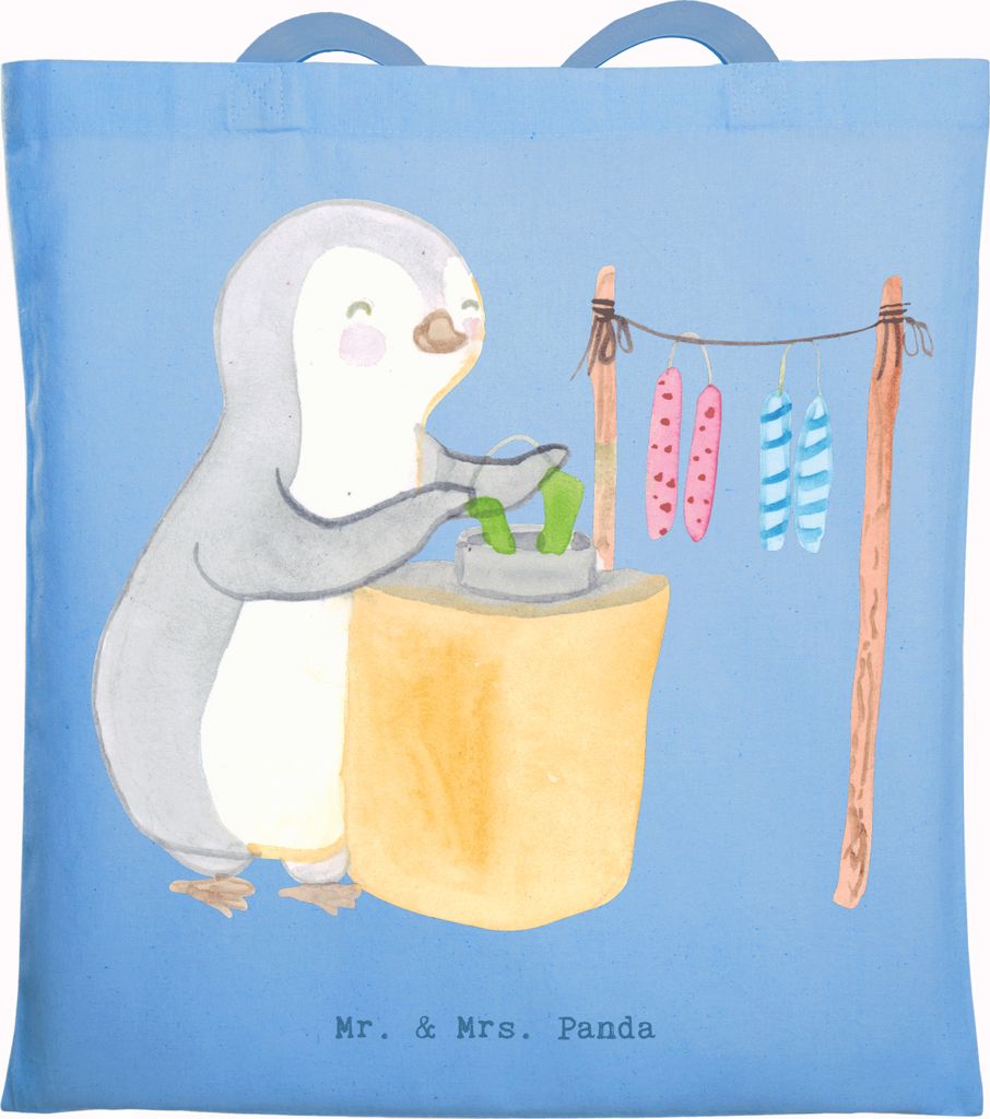 Mr. & Mrs. Panda Tote Bag Pinguin Kerzenziehen - Sky Blue - Geschenk, Shopping Tasche, Jutebeutel, Deko Basteln, Stoffbeutel, Laptoptasche, Beutel,...