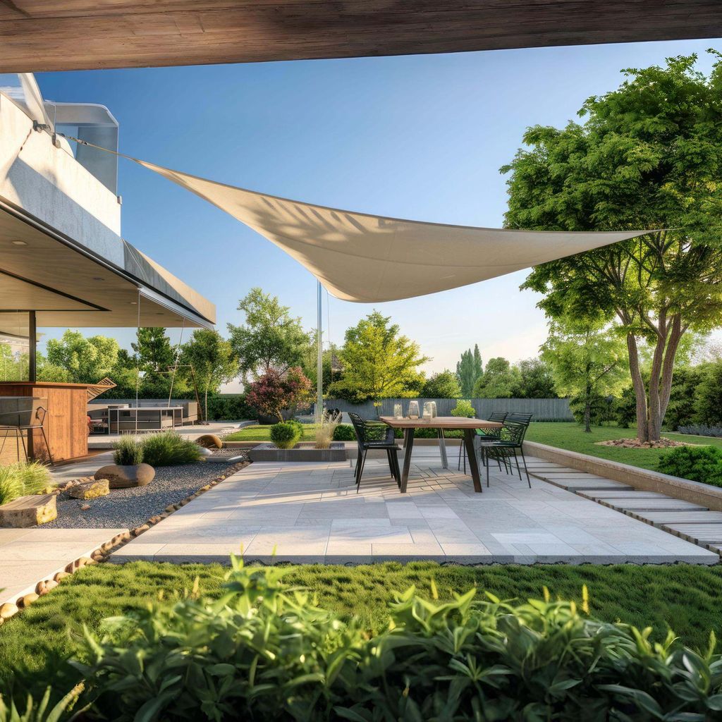 BURI Sonnensegel Dreieckig 510x524x509cm Grau / Beige / Creme | UV-Schutz 50+ & Wasserabweisend | Robustes Polyester mit Spannseilen | Ideal für G...