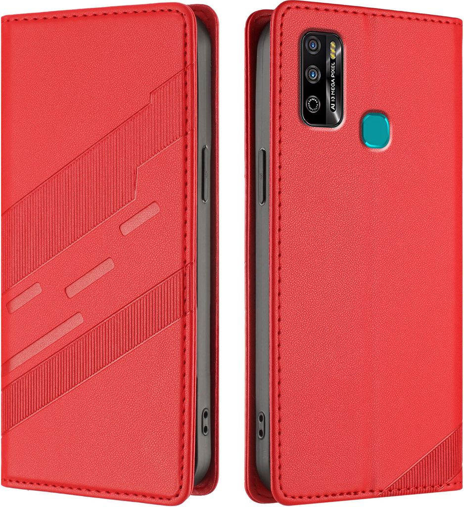 Hülle für Infinix Hot 9 Play/Hot 10 Play/Hot 11 Play, Kunstleder Brieftaschen Handyhülle mit Kartenfach und Standfunktion Rot