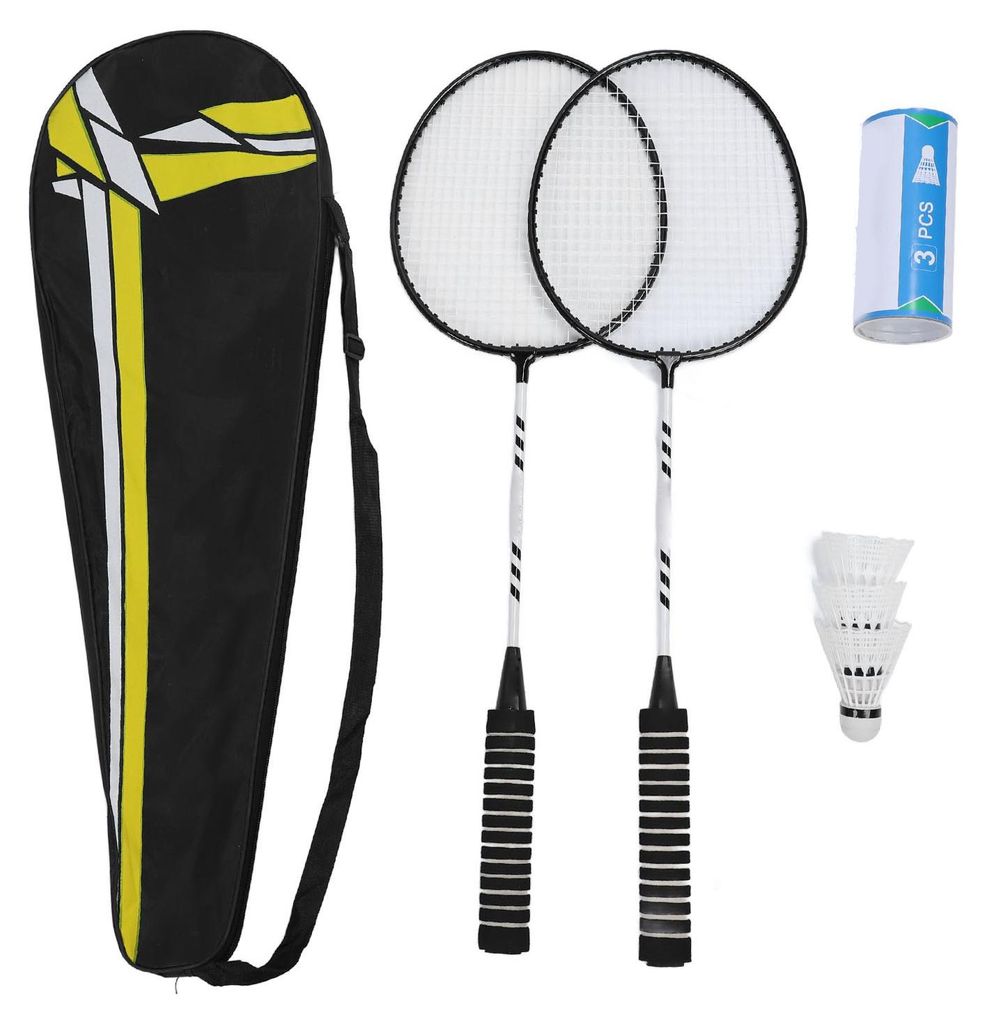 2-teiliges Badmintonschläger-Set für Erwachsene, Teenager, Eisenlegierung, rutschfest, mit Nylon-Federbällen, Tragetasche, für Spiele im Freien...