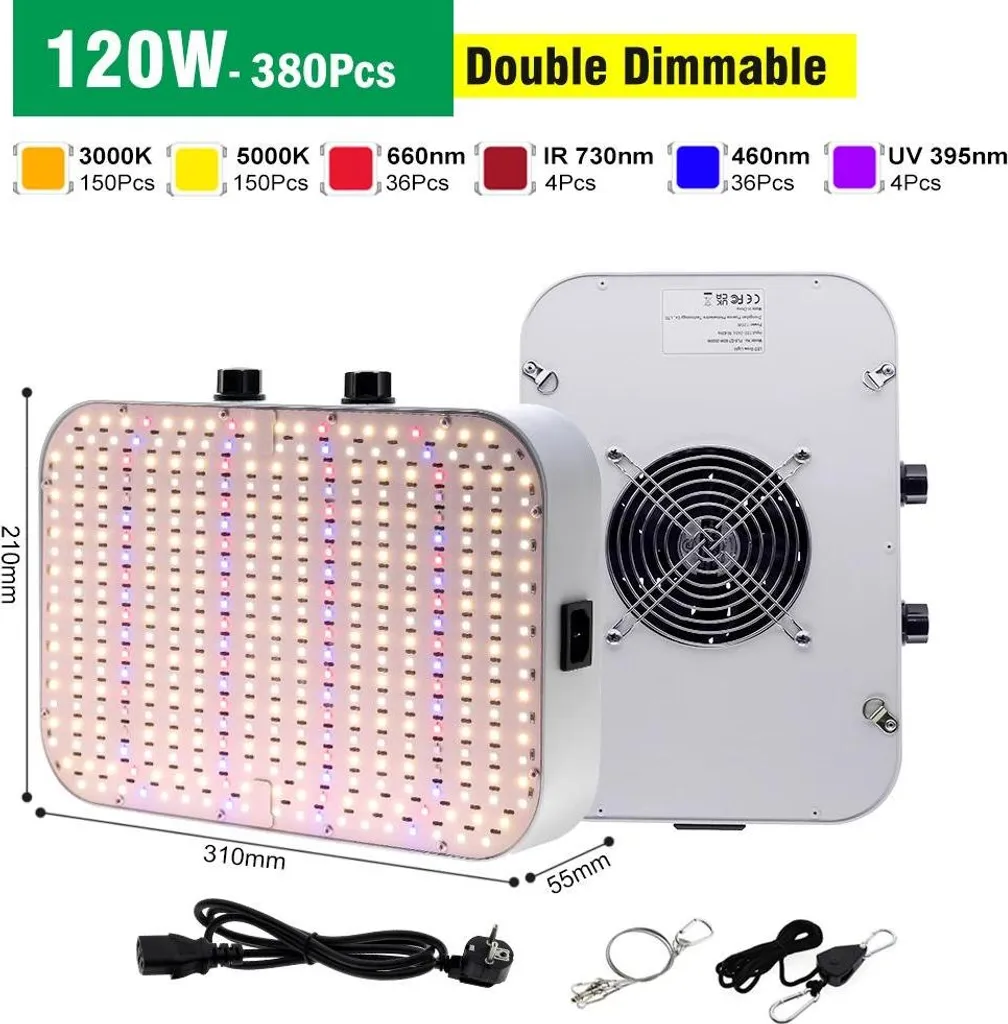 Panneau LED croissance 120W à luminosité réglable et spectre complet UV - 2