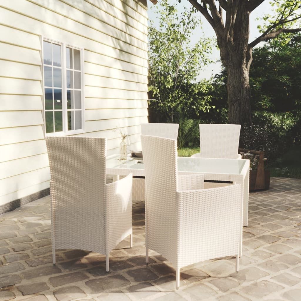 Praktischen 5-tlg. Garten-Essgruppe mit Auflagen Poly Rattan Weiß |Klassische Gartenset Sitzgruppe 9246394