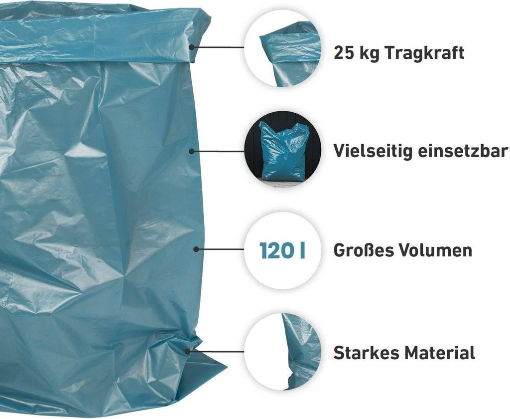 Müllsäcke Typ 70 – 70×110 cm – 120 Liter LDPE – Beton Blau Müllsäcke Typ 70 – 70×110 cm – 120 Liter LDPE – Beton Blau