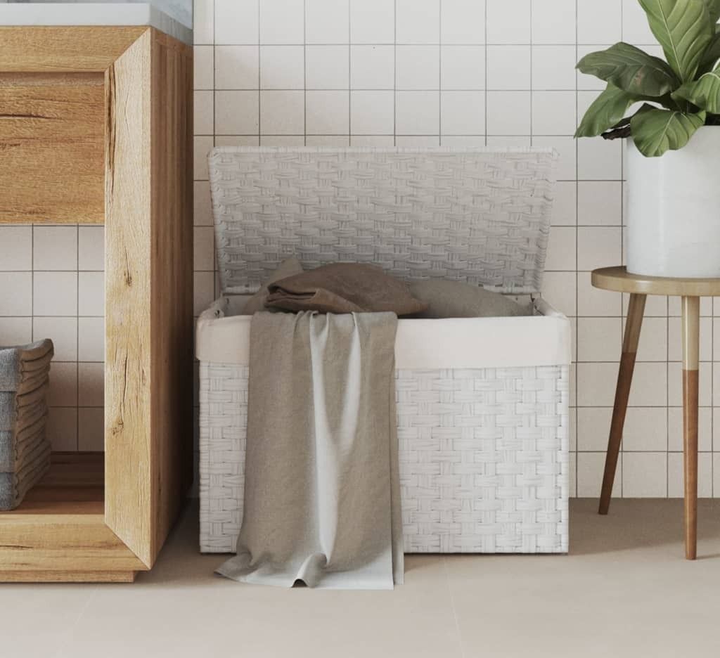 Wäschekorb mit Deckel Weiß 55,5x35x34 cm Poly Rattan Produktbild 