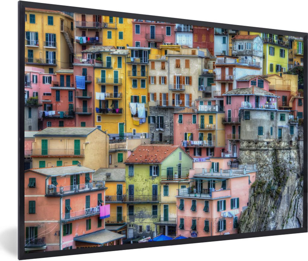 MuchoWow Gerahmtes Poster Farben auf den Häusern in Cinque Terre 30x20 cm - Poster mit Schwarzem Bilderrahmen Wandposter Rahmen Foto Bilder - Ku...