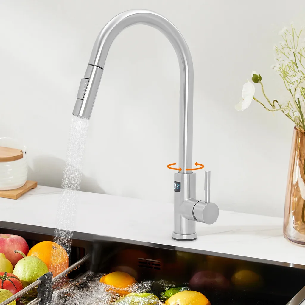 Miscelatore Cucina 360° LED Acciaio Inox - Design Contemporaneo Argento