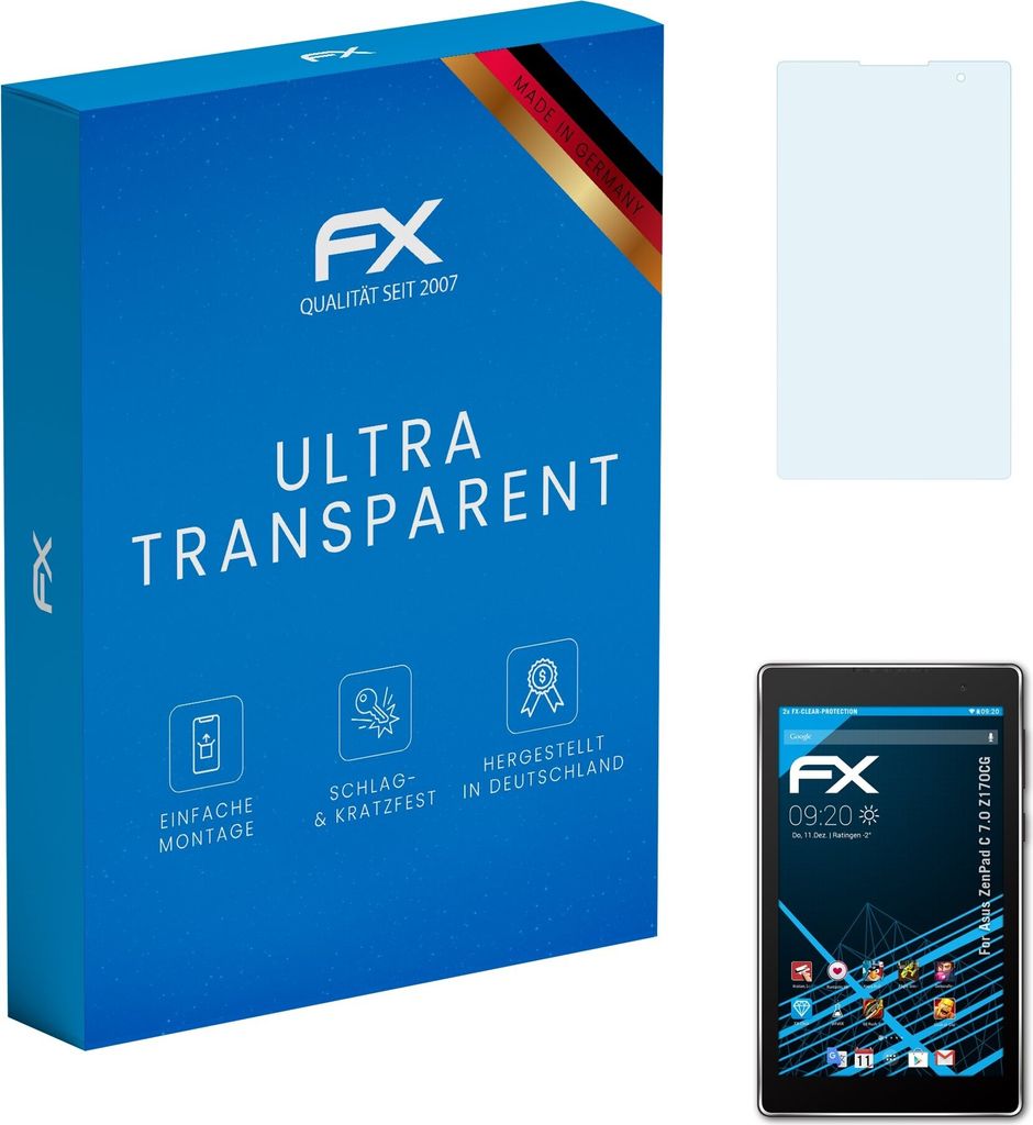 atFoliX FX-Clear 2x Schutzfolie kompatibel mit Asus ZenPad C 7.0 (Z170CG) Displayschutzfolie
