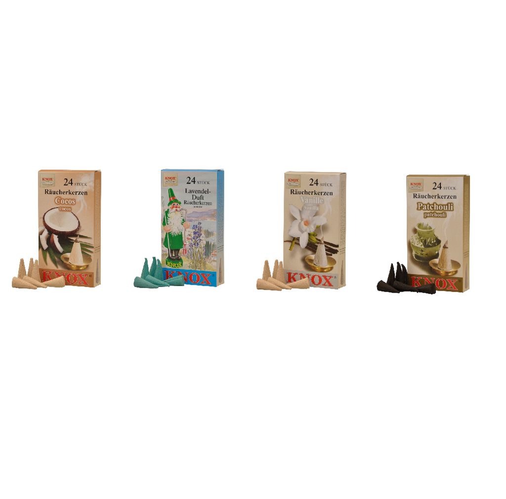 KNOX - 4er Set Räucherkerzen Cocos / Lavendel / Vanille / Patchouli - Inhalt jeweils 24 Stück, Größe M (Standard) - 078600