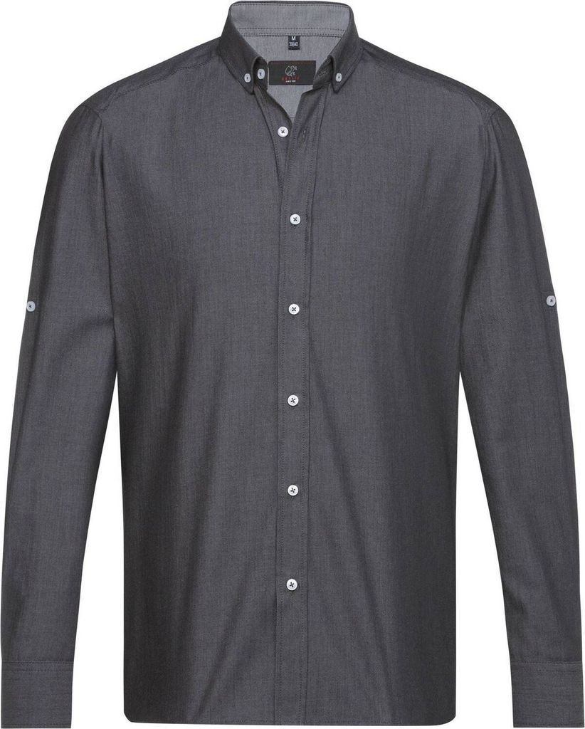 Greiff GASTRO-MODA Herren Hemd Langarm Button-Down Regular Anthrazit 35/36