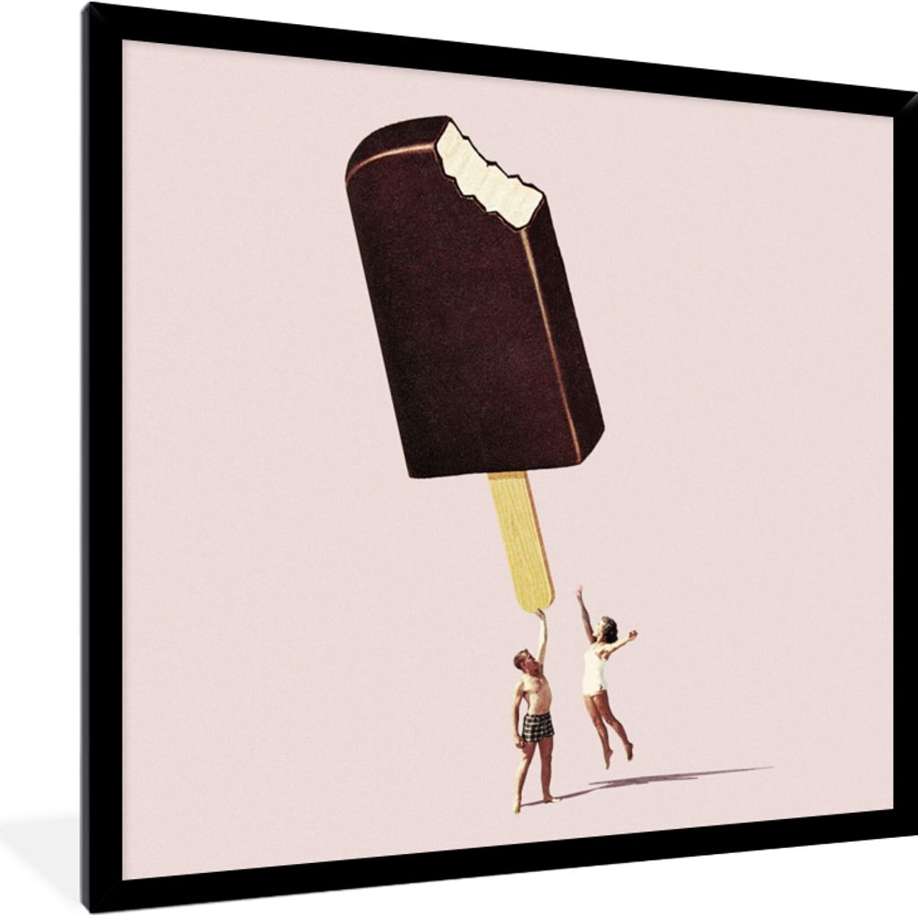 MuchoWow Gerahmtes Poster Eiscreme - Schokolade - Pastell - Vintage 40x40 cm - Poster mit Schwarzem Bilderrahmen Wandposter Rahmen Foto Bilder - ...