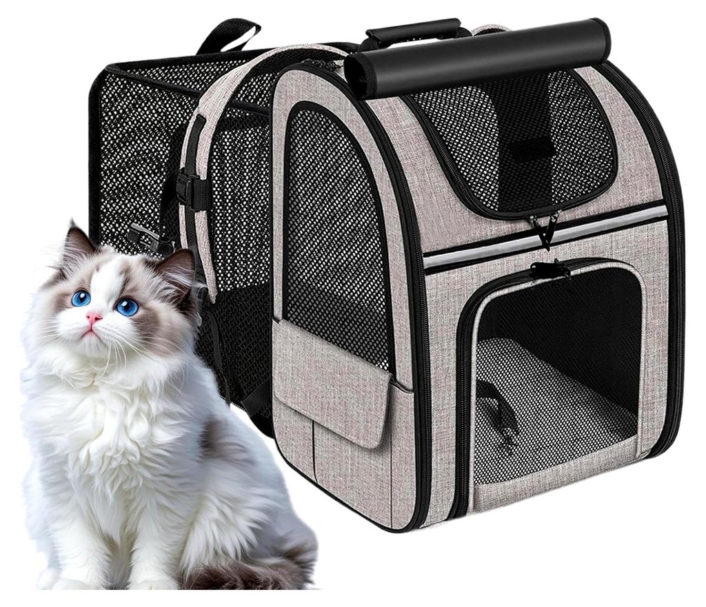 Ausziehbarer Katzenrucksack Tragetasche | Katzentasche Transportbox, Klappbare Atmungsaktive Erweiterbare Haustiertasche für Wanderungen, Camping,...