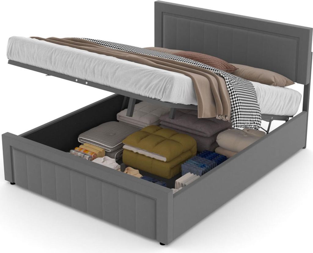 NASHVILLE Modernes Bett mit Aufbewahrungsbox 160x200cm aus grauem Samt