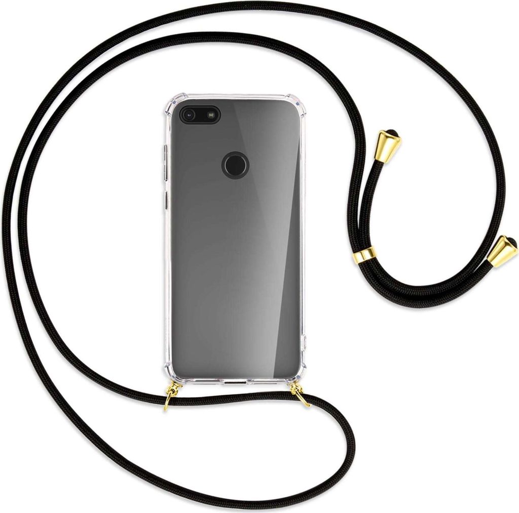 Handykette Backcover-Schutzhülle mit Band (Metall goldfarben) für Motorola Moto E6 Play - schwarz