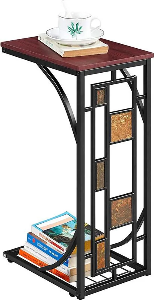 Bout de canapé compact pour salon, table d'appoint bois métal 53 cm