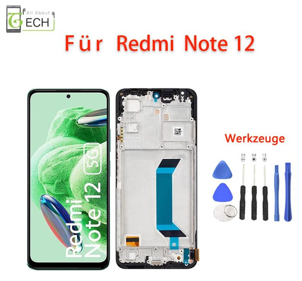Für Xiaomi Redmi Note 12 5G LCD Display mit Rahmen Touchscreen Bildschirm