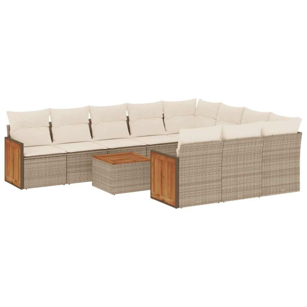 vidaXL 11-tlg. Garten-Sofagarnitur mit Kissen Beige Poly Produktbild 