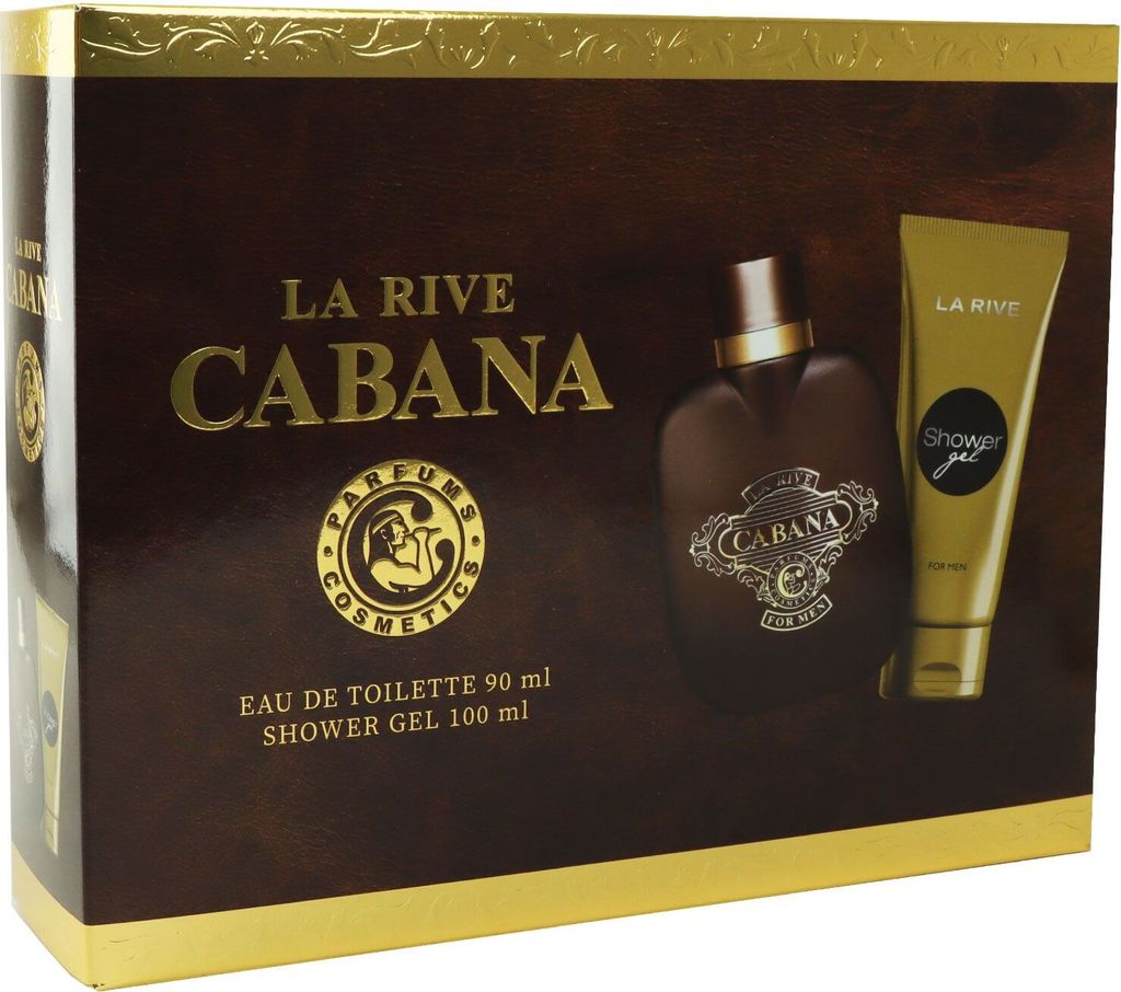 A gift set box for men's fragrance and shower gel.