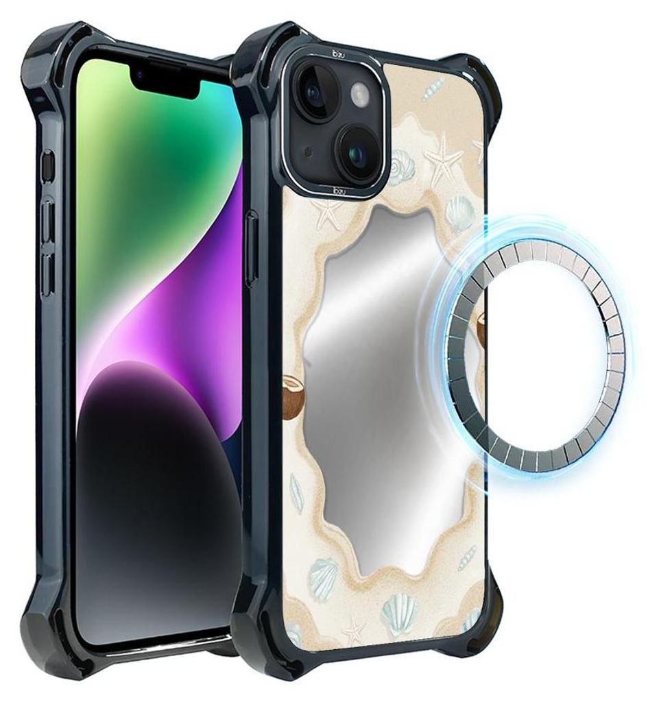 Schutzhülle für das iPhone 14 Plus, MagSafe-kompatibel, verstärkte Ecken, schwarz, Spiegel, Sand