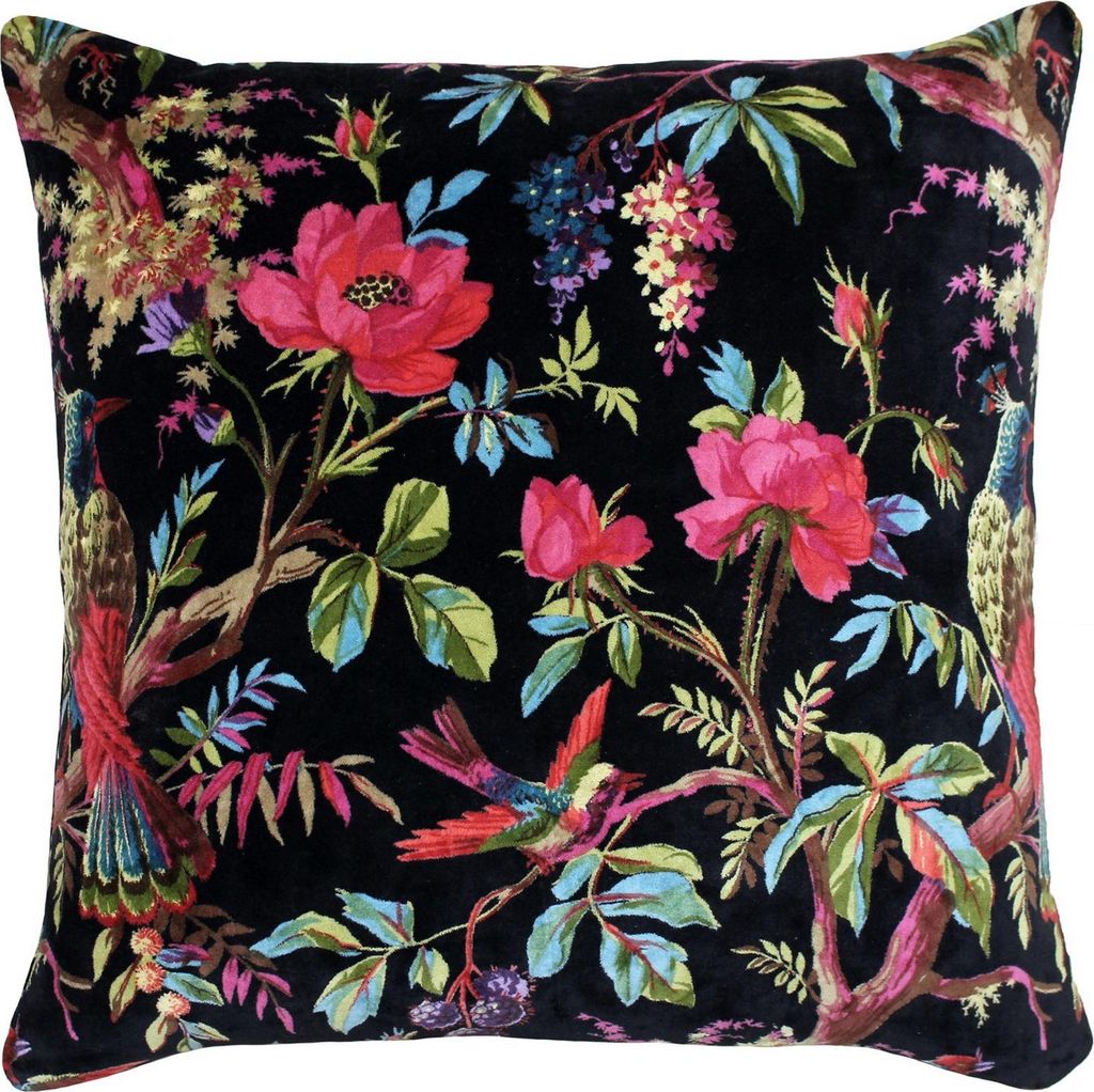 Riva Home Paradiesvogel Floral Muster Quadrat Zierkissen Hülle RV1154 (50 x 50cm) (Schwarz/Bunt)