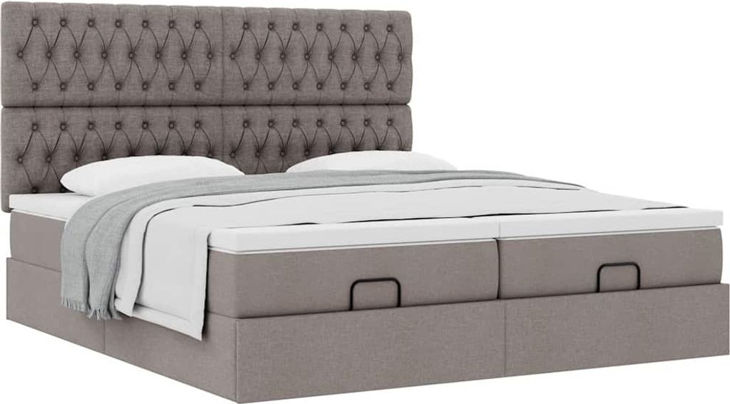 Ottoman-Bett mit Matratzen Taupe 200x200 cm Stoff