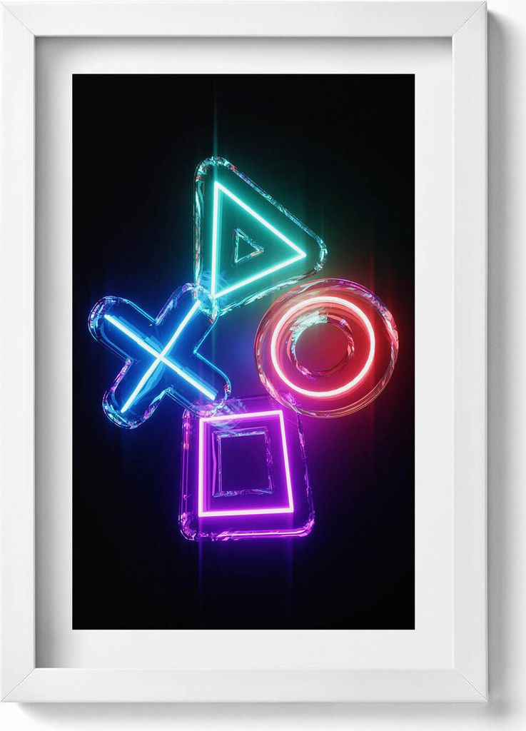 Spielersymbole - Schilder auf dem Konsolen-Pad– Wandbild mit Rahmen – Gerahmtes Bild – Wanddekoration – 20x30 cm – Weiß