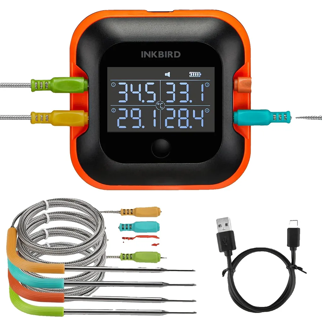 Thermomètre BBQ Connecté 4 Sondes Écran HD pour Cuisson Parfaite