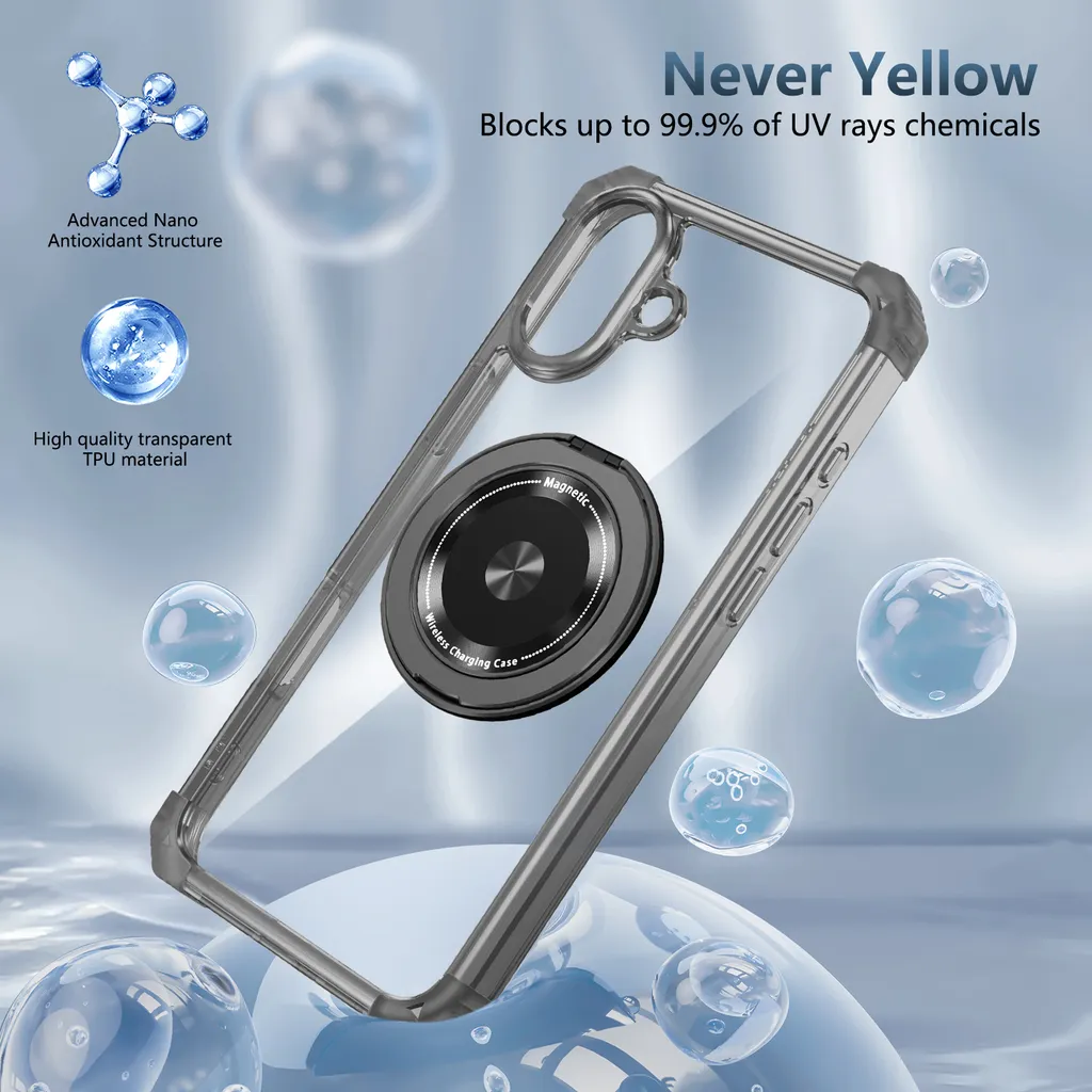 Cover iPhone 16 Plus Trasparente Nera MagSafe con Supporto Anello - 2