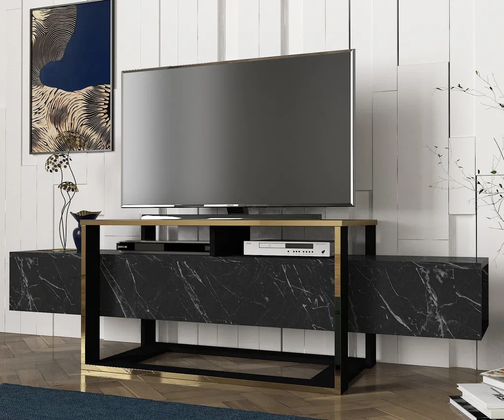 Meuble TV Bianco Noir Skye Decor 160cm - Design Italien pour Salon Chic