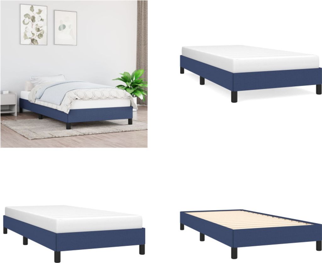 vidaXL Bettgestell Blau 90x190 cm Stoff - Bettgestell - Bettgestelle - Bettrahmen - Bett
