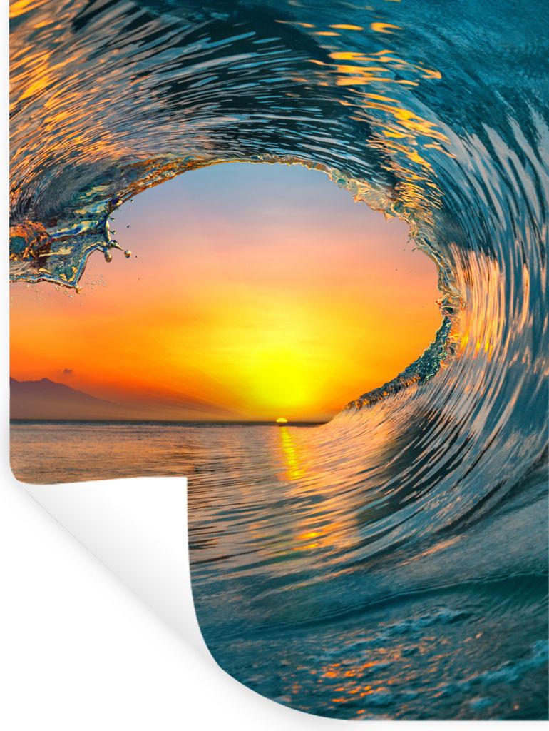 MuchoWow Wandtattoo Wandsticker Wandaufkleber Sonnenuntergang - Wasser - Welle - Orange 90x120 cm Selbstklebend und Repositionierbar - Faltenfrei