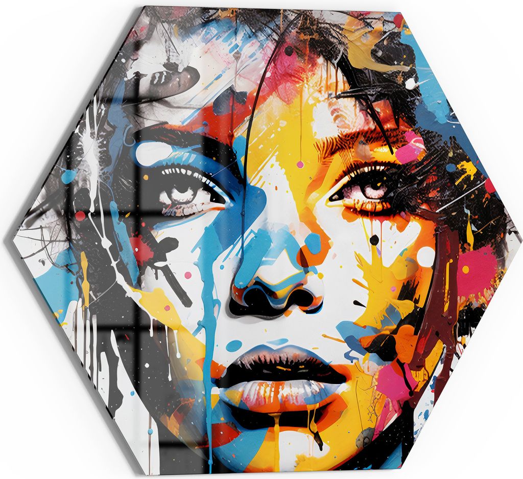 DEQOART Magnettafel Glas 55x48 cm 6-eckig 'Gesicht der Kunst' beschreibbar Whiteboard Küche