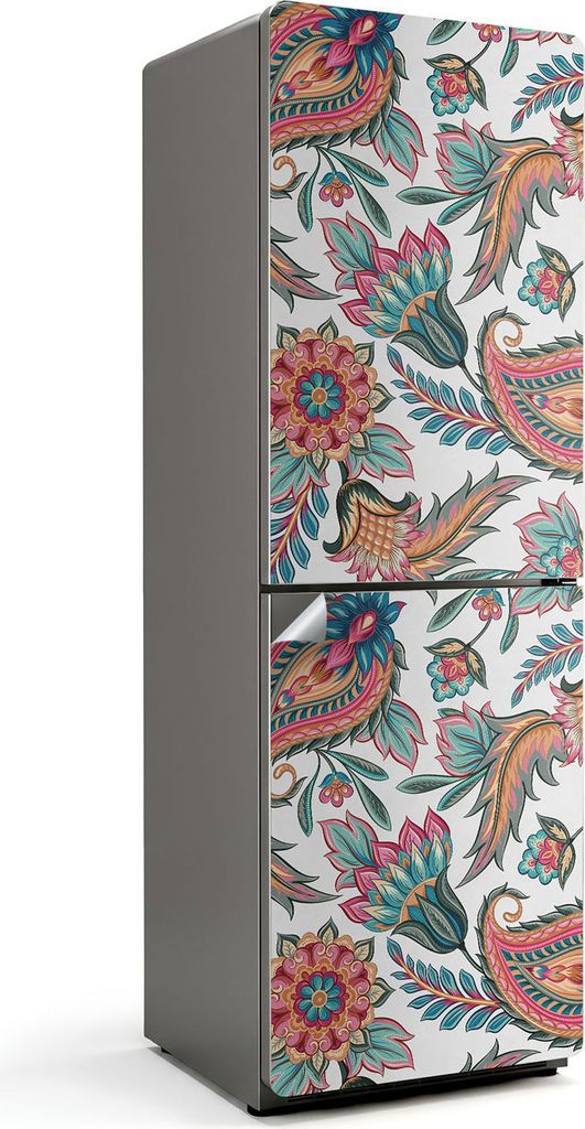 Blumenmuster mit Paisley – Kühlschrank Aufkleber – Klebefolie Kühlschrank – Kühlschrank Nachbildung – Kühlschrankfolie selbstklebend ...